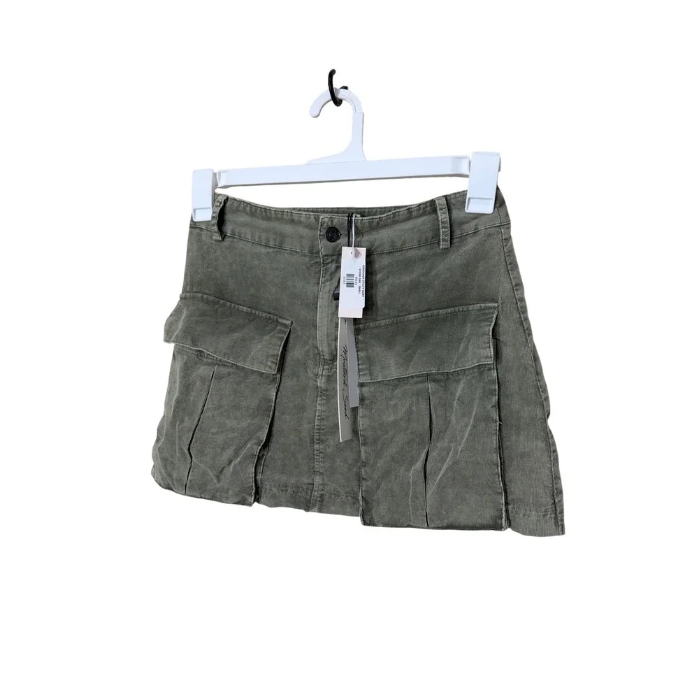 Mustard Seed Corduroy Utility Skirt Stone Oak Olive Green‎ Mini Cargo Size S
